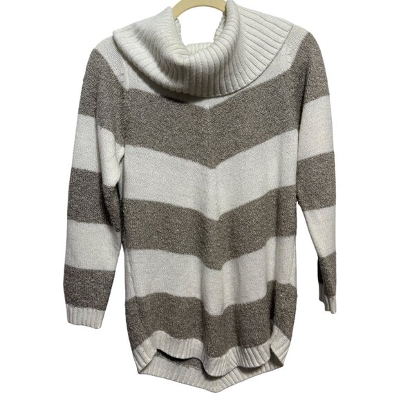 Striped APT.9 Cowl Neck Sweater S Beige & White Soft Knit Womens Winter - Picture 1 of 7